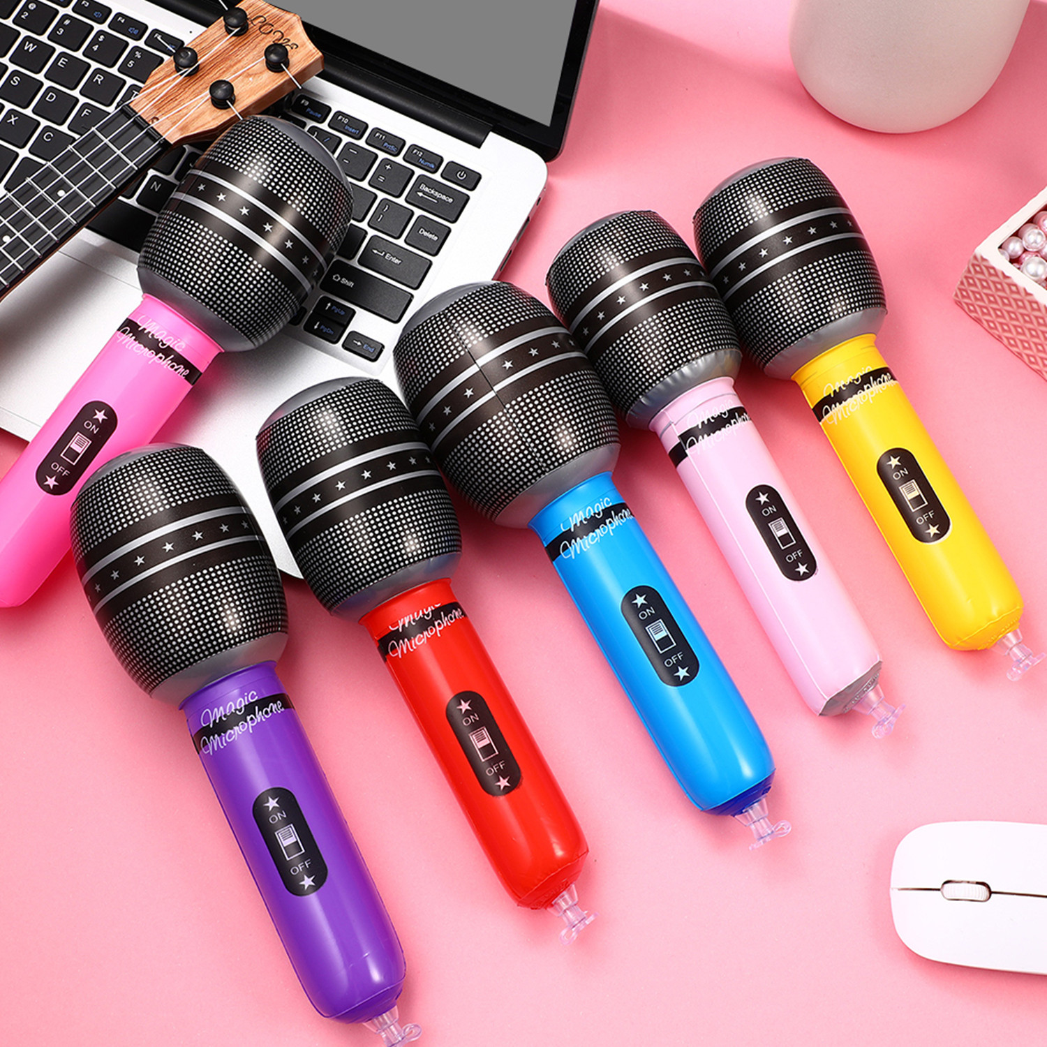 Musical Instrument You Blow - 4pcs Inflatable Microphones Random Color Blow