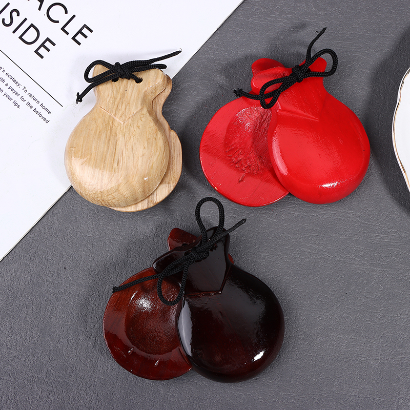 Musical Instrument For Toddlers - 2Pcs Wooden Spanish Castanets Traditional Flamenco
