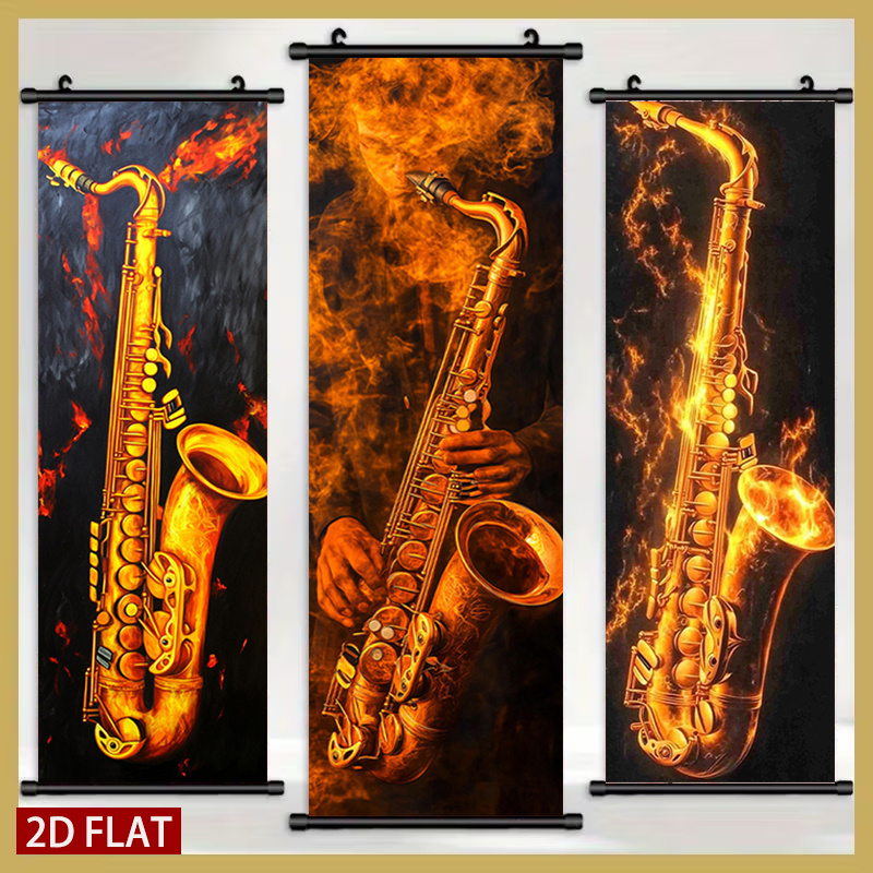 Musical Instrument Definition - 2D/FLAT-3pcs Flaming Saxophone Plastic Scroll Wall