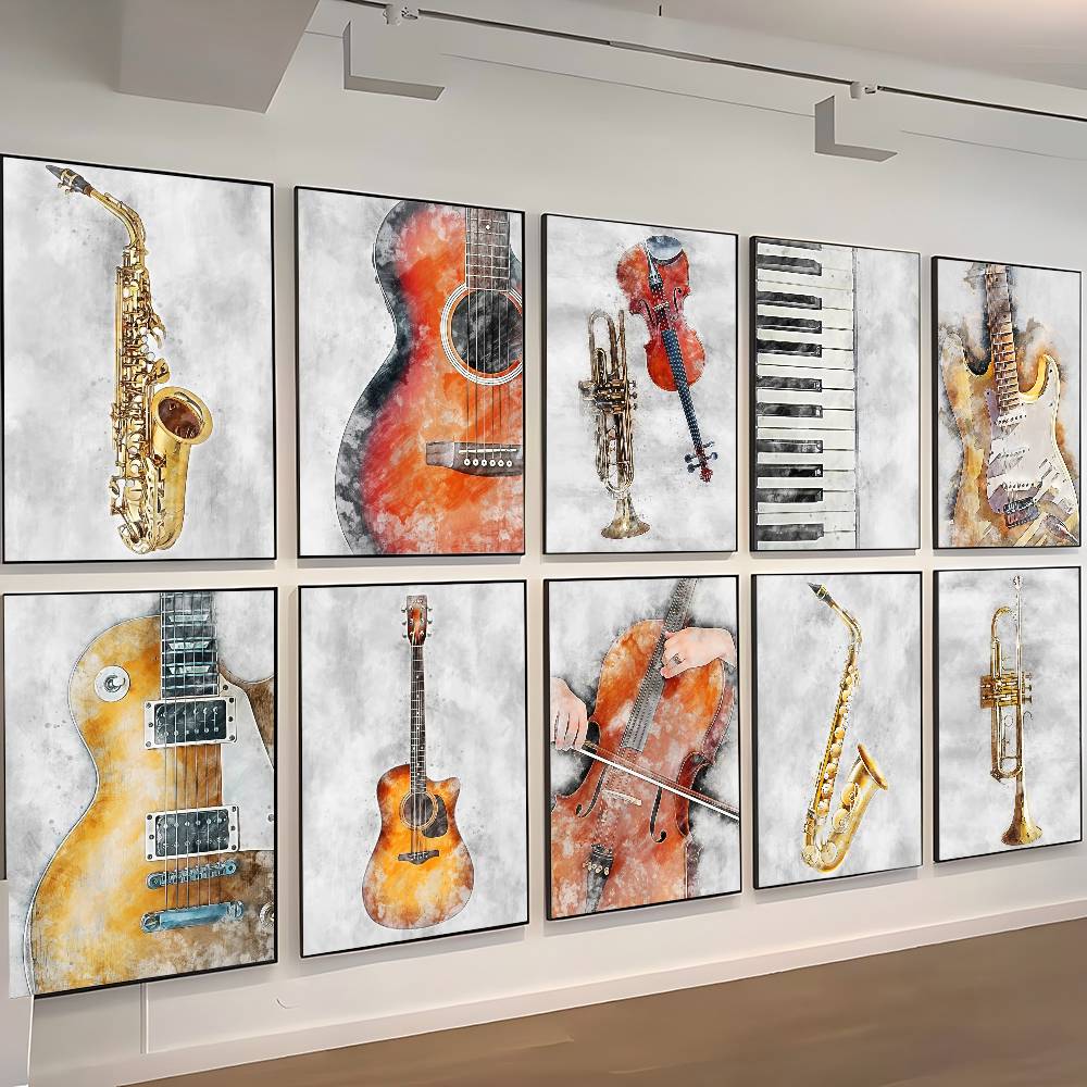 Picture Of Musical Instrument - Watercolor Art Music Instrument Poster Print